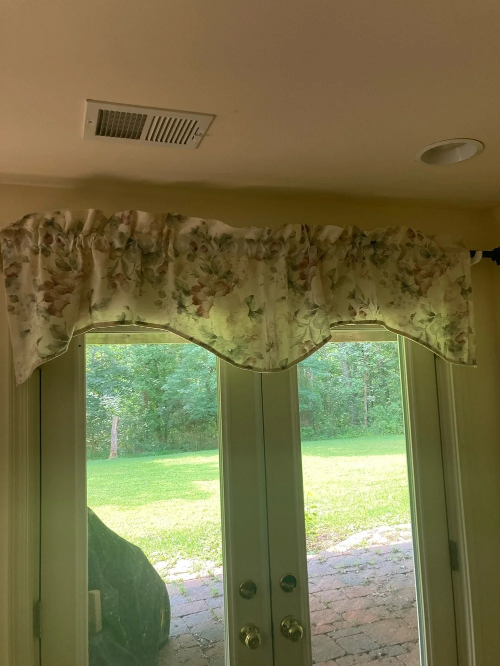 Two Burlington Floral Scalloped Window Valances Cream Green & Pink Accents 84”
